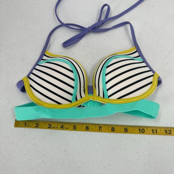 Victoria's Secret 32C/S Hottie Itsy Bikini Set Stripe Push-Up Neon Colorblock - Picture 4 of 15